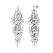 Victorian Style Lace Filigree Marquise and Round CZ Vintage Twin Dangle Earrings,  Lace Filigree CZ Bridal Earrings, Wedding CZ Earrings