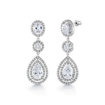 Load image into Gallery viewer, Teardrop CZ Halo Wedding Dangle Earrings, Oval Halo Dangle Earrings, Pear Halo Earrings, Bridal Earrings, Best For Brides and Braidsmaid
