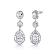 Teardrop CZ Halo Wedding Dangle Earrings, Oval Halo Dangle Earrings, Pear Halo Earrings, Bridal Earrings, Best For Brides and Braidsmaid