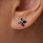 Load image into Gallery viewer, 925 Sterling Silver Onyx  Marquise Cut Earrings, Minimalist Flower Earrings, Floral Studs, Clover Shape Studs, Dainty Studs, Tiny Onyx Studs
