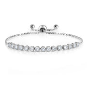 4MM Round Cubic Zirconia Rhodium Plated Bezel Setting Eternity Slider Tennis Bracelet--Extend Upto 9.5 Inches, Adjustable Tennis Bracelet