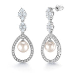 Load image into Gallery viewer, Pearl Dangle Earrings, CZ Drop Earrings, Pearl Bridal Earrings, Pearl And CZ Dangle Earrings, Pearl Earrings,Push Back Drop Earring
