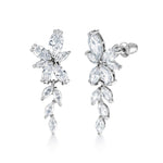 Load image into Gallery viewer, Marquise-Cut Cubic Zirconia  Flower Studs Earrings, Bridal CZ Earrings, Cubic Zirconia Dangle Earrings, Push Back Drop Earrings
