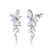Marquise-Cut Cubic Zirconia  Flower Studs Earrings, Bridal CZ Earrings, Cubic Zirconia Dangle Earrings, Push Back Drop Earrings