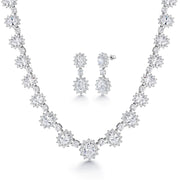 Oval Brilliant Cut CZ Halo Earrings Necklace Wedding Set- 17 Inch, Choker Bridal Jewelry Set, Bridal CZ Jewelry Set