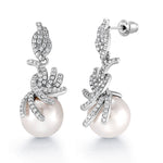 Load image into Gallery viewer, Pearl And Cz Dangle Earrings, Pearl Dangle Earrings, Wedding Pearl Earrings, Cz Dangle Earring, Cz Earring, Best Jewelry For Wedding
