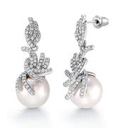 Pearl And Cz Dangle Earrings, Pearl Dangle Earrings, Wedding Pearl Earrings, Cz Dangle Earring, Cz Earring, Best Jewelry For Wedding