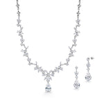 Load image into Gallery viewer, Pear and Marquise Shape CZ Rhodium Plated Flower Earrings Necklace Wedding Set- 17 Inch, Teardrop Wedding Jewelry Set, Bridal Jewelry Set

