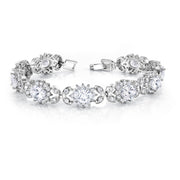 Oval CZ Rhodium Plated 10mm Halo Tennis Bracelet, Oval Tennis Halo Bracelet, Bridal Tennis Bracelet, Best Gift for Brides and Braidesmaid