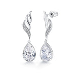 Load image into Gallery viewer, Tear Drop AAA Cubic Zirconia Rhodium Plated Silver Tone Earrings, Tear Drop CZ Dangle Earrings, Drop Earrings, Water Drop Earrings
