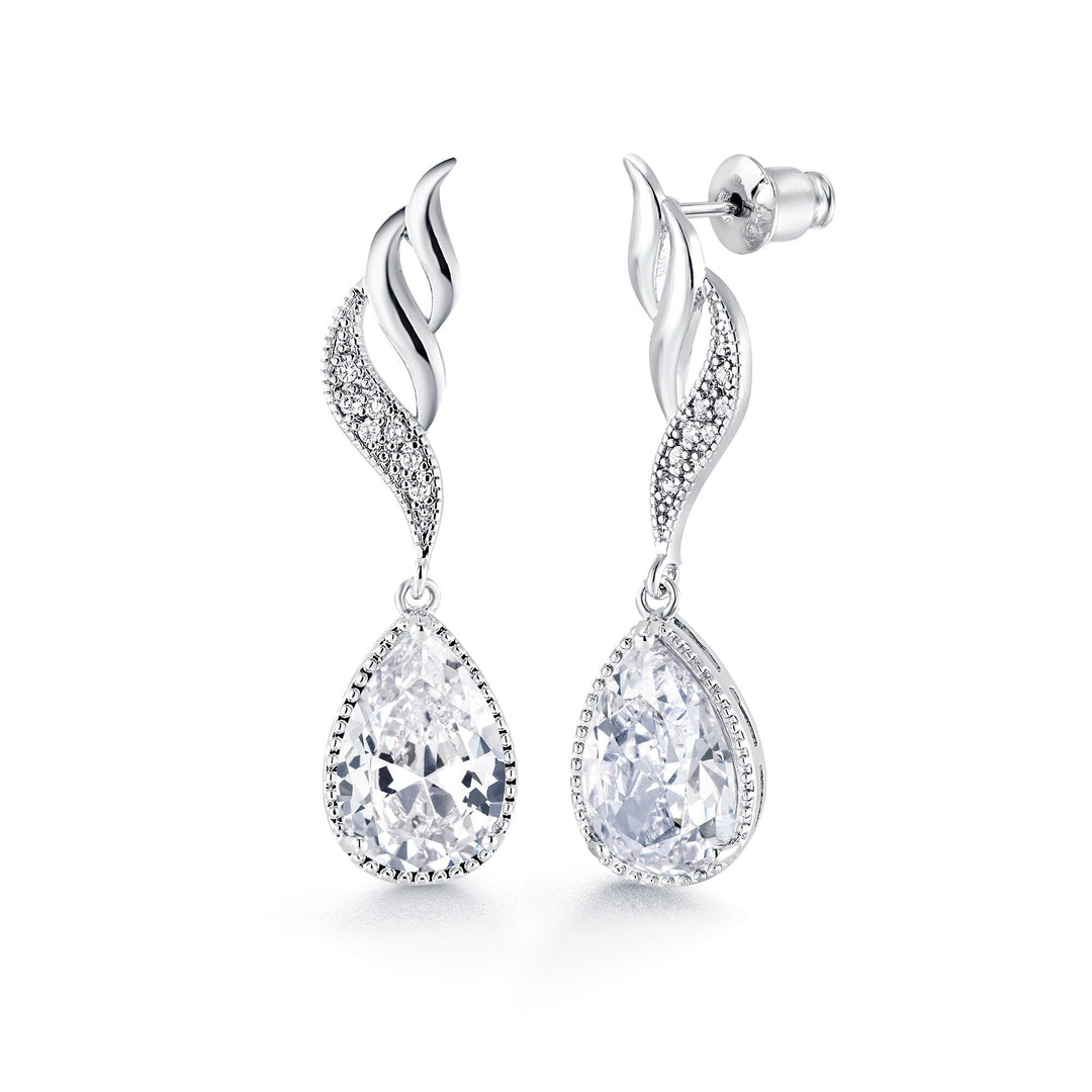 Tear Drop AAA Cubic Zirconia Rhodium Plated Silver Tone Earrings, Tear Drop CZ Dangle Earrings, Drop Earrings, Water Drop Earrings
