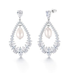 Load image into Gallery viewer, Pearl and Marquise AAA Cubic Zirconia Dangle Earrings, Multi Shape Cz  Earrings, Cz Earrings, Cz Dangle Earrings, Push Back Drop Earrings
