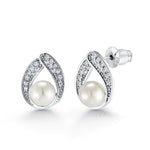 Load image into Gallery viewer, Pearl And Cz Studs Earrings, Pear Shape Cz Studs Earrings, Tear Drop Shape Earrings, Push Back Studs Earrings, Water Drop Style Earrings
