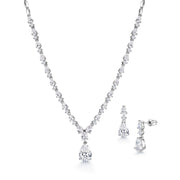 Pear Shape CZ Eternity Tennis Necklace Earrings Wedding Set- 17 Inch, Teardrop Necklace Jewelry Set, Bridal Jewelry Set, Wedding Jewelry Set