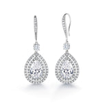 Load image into Gallery viewer, Tear Drop AAA Cubic Zirconia Rhodium Plated Silver Tone Dangle Earrings, Halo Earrings, Multi Shape Cz Earrings, Fish Hook Dangle Earrings
