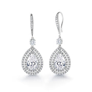 Tear Drop AAA Cubic Zirconia Rhodium Plated Silver Tone Dangle Earrings, Halo Earrings, Multi Shape Cz Earrings, Fish Hook Dangle Earrings