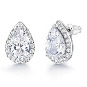 Teardrop CZ Halo Earrings, Pear Shape CZ Halo Studs Earrings, Bridal Teardrop CZ Studs Earrings, Push Back Stud Earrings, Halo Stud Earrings
