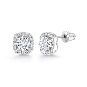 10mm Cushion Shaped CZ Halo Stud  Earrings, Round CZ Cushioh Earrings, Cz Halo Studs Earrings, Push Back Studs Earrings, Cz Studs Earrings