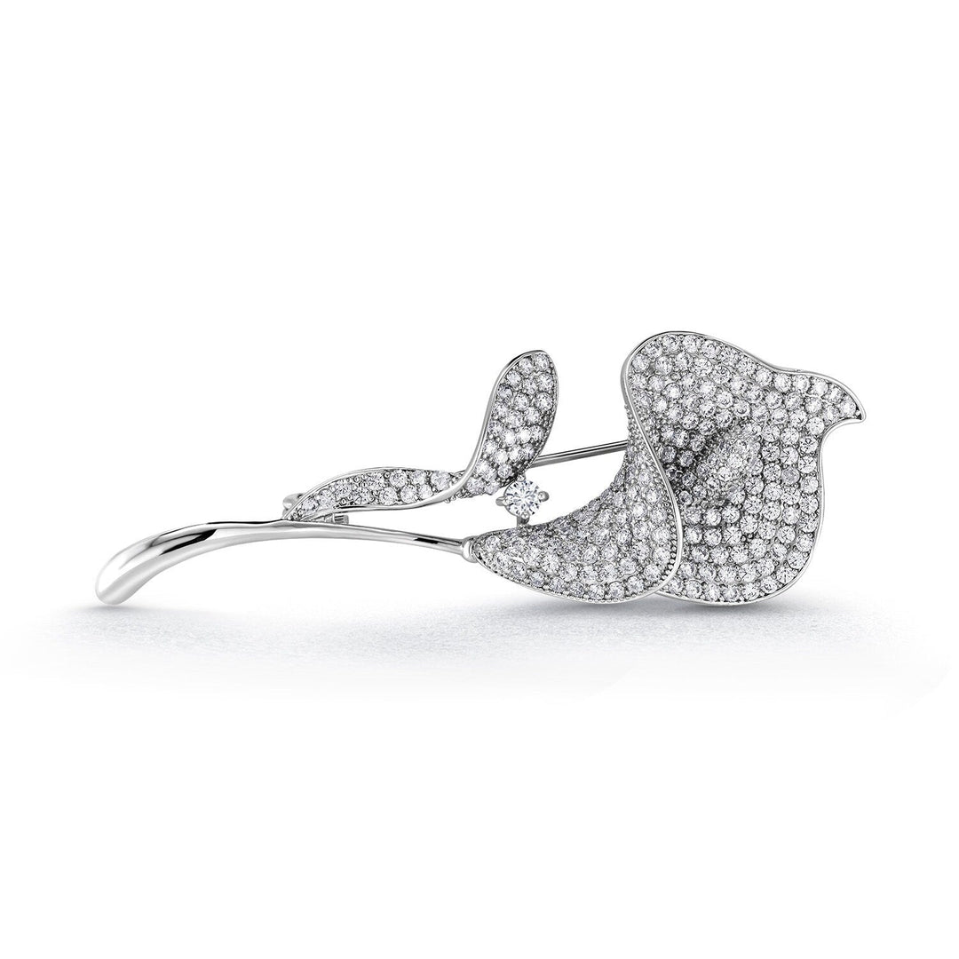 Lily Flower Rhodium Plated AAA Cubic Zirconia Brooch Pins, Flower Brooch, Cubic Zirconia Brooch, Cz Pave Brooch