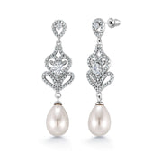 Genuine Freshwater Pearl Victorian Style CZ Vintage Earring, Pearl And Cz Earring, Wedding Pearl And Cz Earring, Pearl Earring, Cz Earring