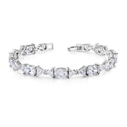 Oval and Triangle Cut CZ Rhodium Plated Tennis Bracelet, Tennis Bracelet, Bridal Tennis Bracelet, Best Gift for Brides and Braidesmaid