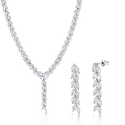 Marquise Long Earrings Necklace Wedding Set- 16 Inch, Marquise Necklace Set, Wedding Necklace Set, Brass Necklace Set, Wedding Jewelry Set