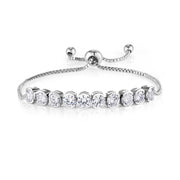 Round CZ Rhodium Plated Bezel Slider Tennis Bracelet--Extend Upto 9 Inches, Adjustable Tennis Bracelet, Best for Brides and Braidesmaid
