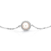 925 Sterling Silver Freshwater Pearl And Cz Bracelet, Halo Pearl Bracelet, Sparkly Pearl Bracelet, Pearl Jewelry, June Birthstone, Pearl Bracelet