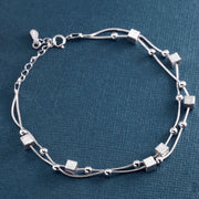925 Sterling Silver Double Strand Cubes Bracelet, Silver Cubes Jewelry, Double Strand Cubes Bracelet, Tiny Cubes Double Strand Bracelet
