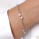 Load image into Gallery viewer, 925 Sterling Silver Double Strand Cubes Bracelet, Silver Cubes Jewelry, Double Strand Cubes Bracelet, Tiny Cubes Double Strand Bracelet
