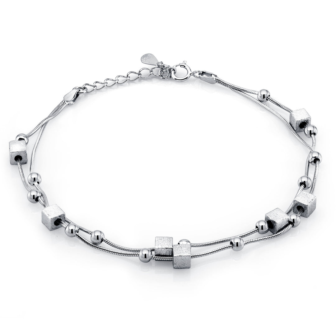 925 Sterling Silver Double Strand Cubes Bracelet, Silver Cubes Jewelry, Double Strand Cubes Bracelet, Tiny Cubes Double Strand Bracelet