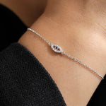 Load image into Gallery viewer, 925 Sterling Silver Evil Eye Adjustable Bracelet, Eveil Eye Bracelet, Cz Eveil Eye Bracelet, Created Sapphire Cz Eveil Eye Bracelet, Dainty Bracelet
