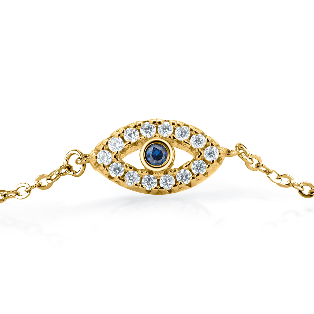 925 Sterling Silver Evil Eye Adjustable Bracelet, Eveil Eye Bracelet, Cz Eveil Eye Bracelet, Created Sapphire Cz Eveil Eye Bracelet, Dainty Bracelet