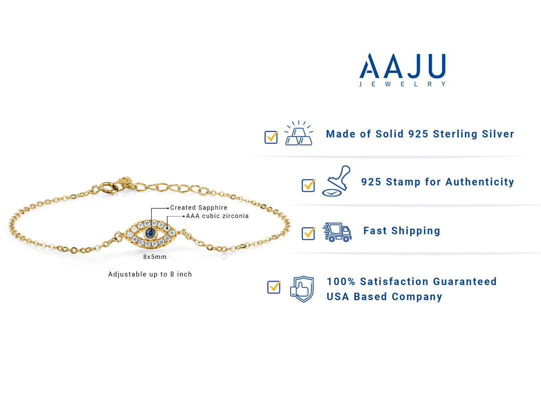 925 Sterling Silver Evil Eye Adjustable Bracelet, Eveil Eye Bracelet, Cz Eveil Eye Bracelet, Created Sapphire Cz Eveil Eye Bracelet, Dainty Bracelet