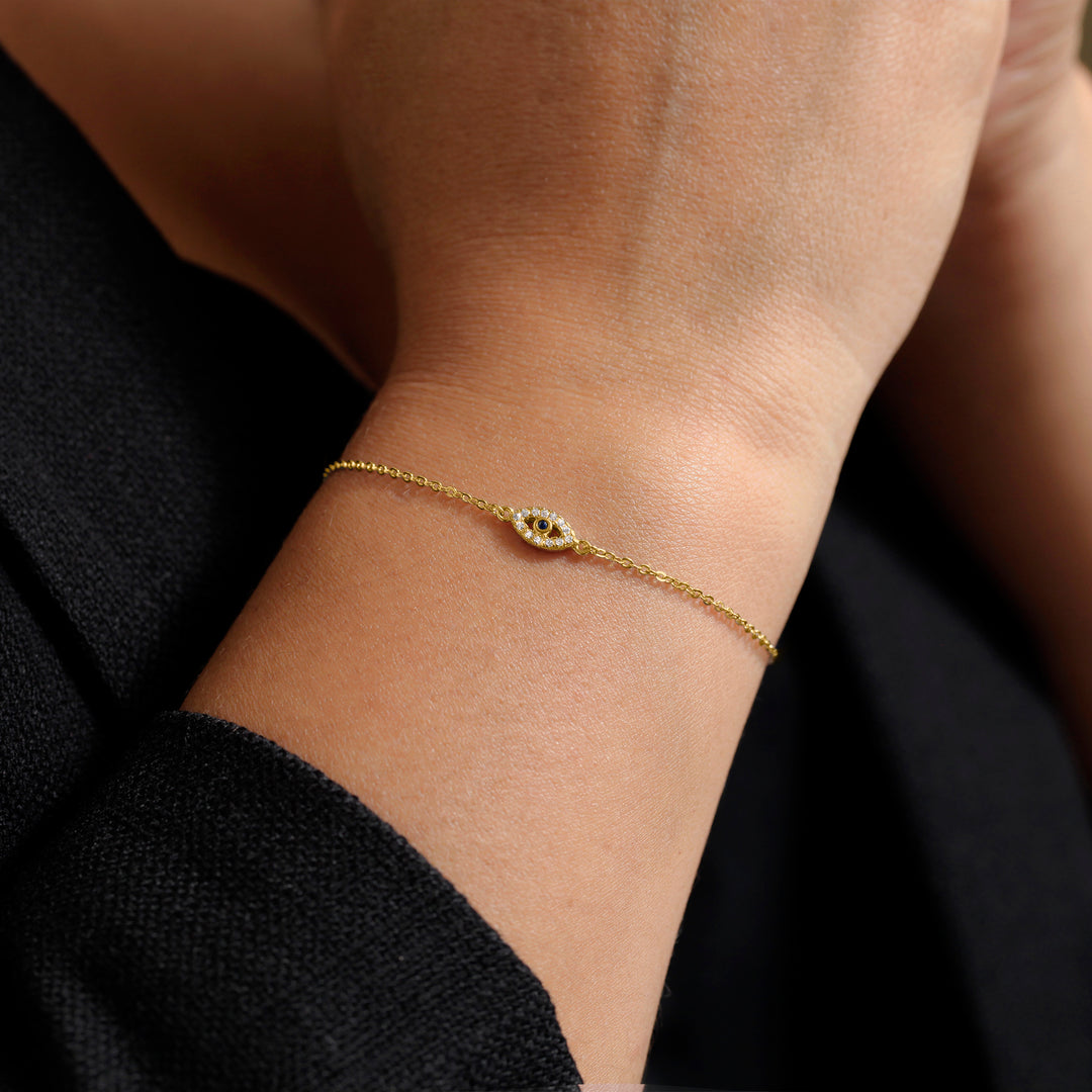 925 Sterling Silver Evil Eye Adjustable Bracelet, Eveil Eye Bracelet, Cz Eveil Eye Bracelet, Created Sapphire Cz Eveil Eye Bracelet, Dainty Bracelet