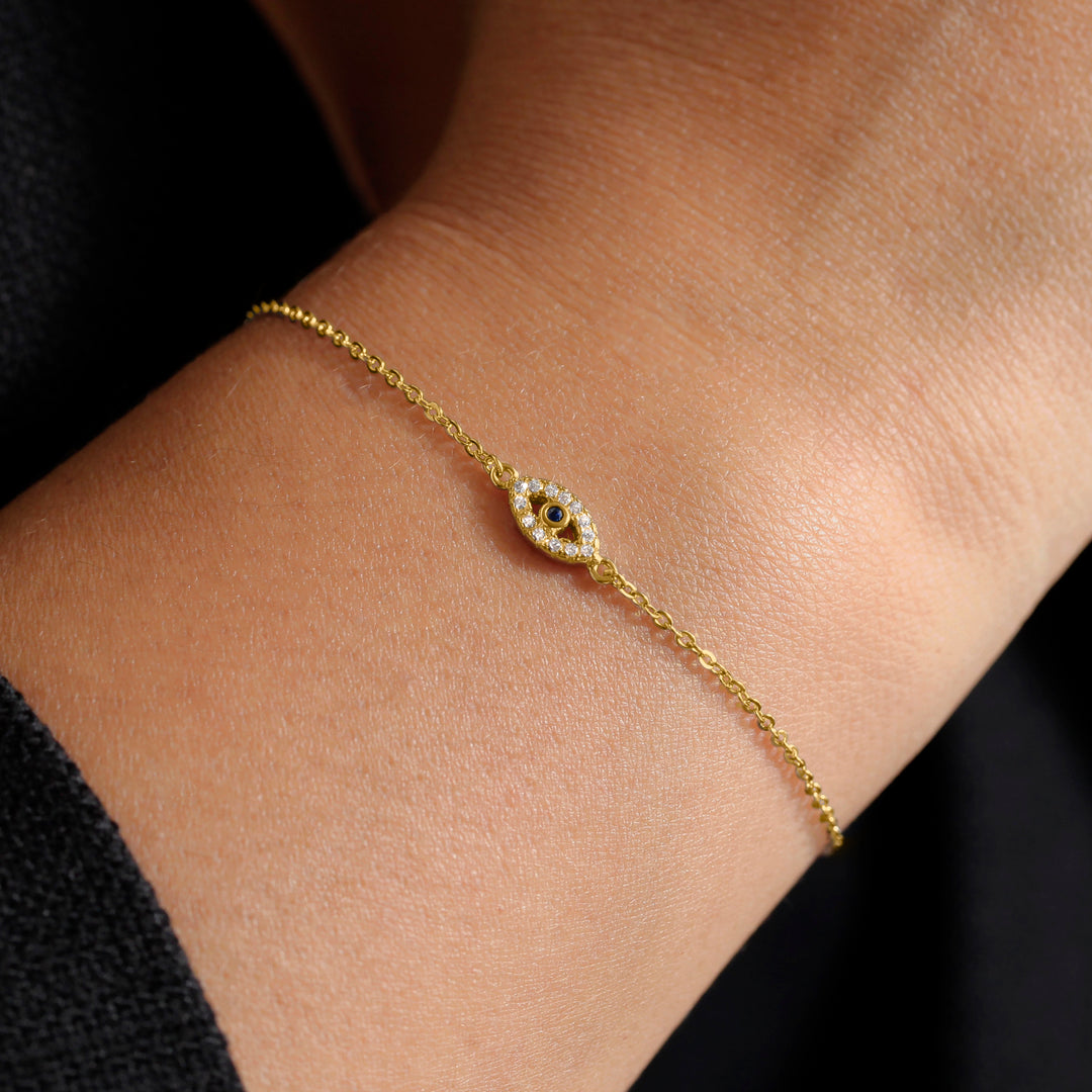 925 Sterling Silver Evil Eye Adjustable Bracelet, Eveil Eye Bracelet, Cz Eveil Eye Bracelet, Created Sapphire Cz Eveil Eye Bracelet, Dainty Bracelet