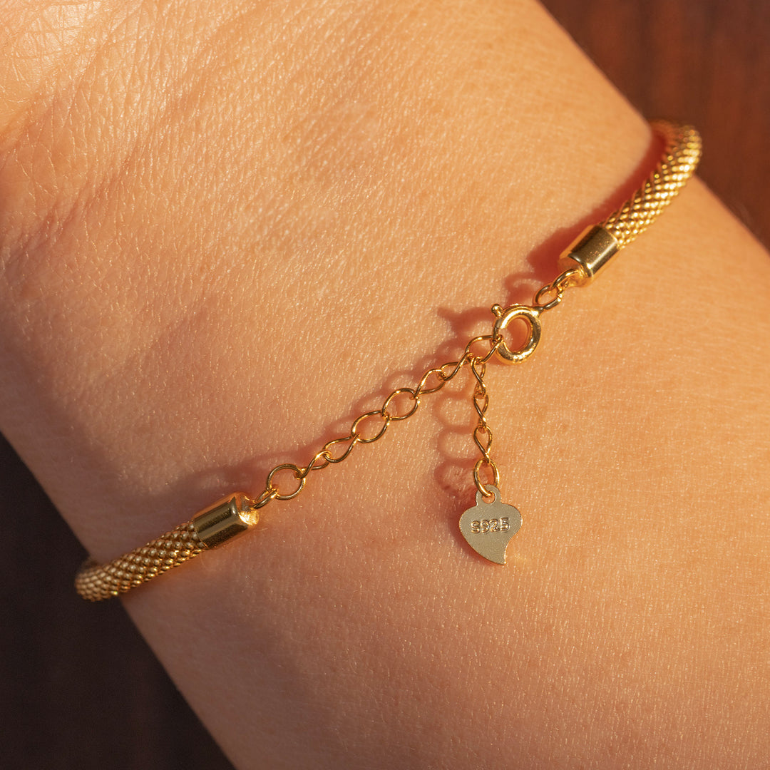 925 Sterling Silver With Gold Plated Chain Bracelet, Silver Mesh Bracelet, Adjustable Bracelet, Perfect Gift For Any Occasion,