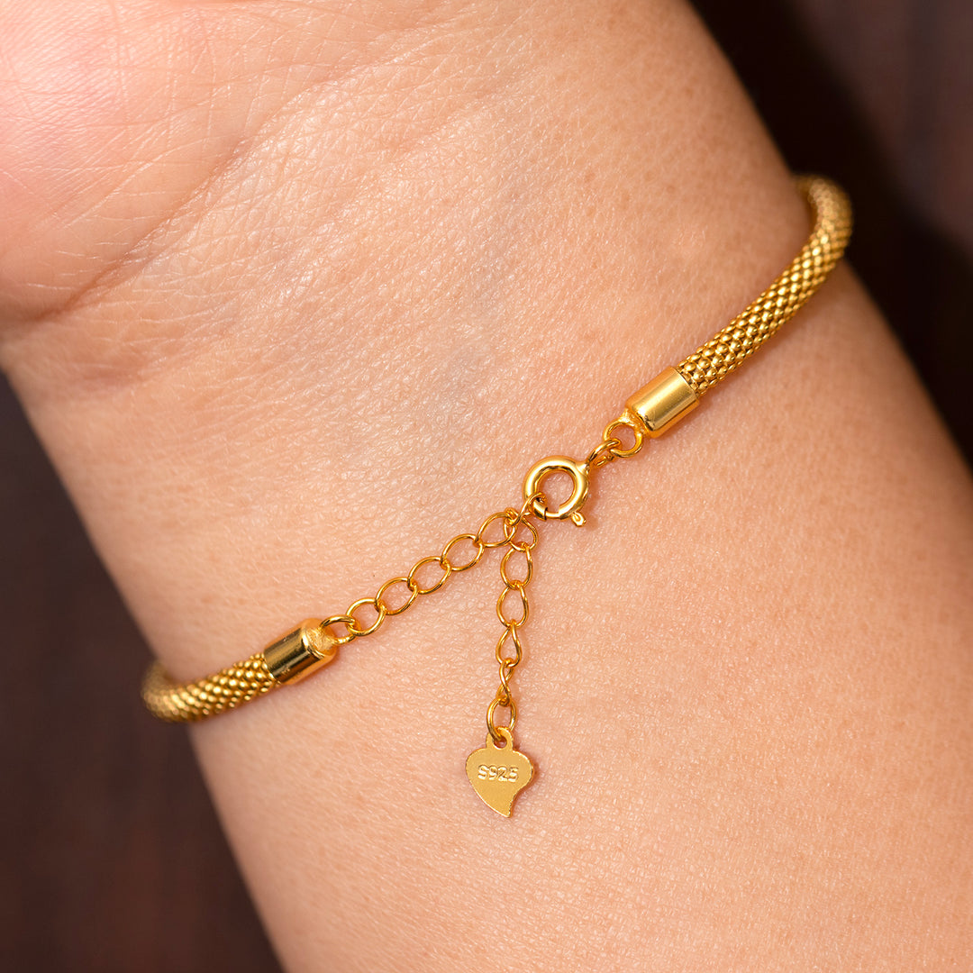 925 Sterling Silver With Gold Plated Chain Bracelet, Silver Mesh Bracelet, Adjustable Bracelet, Perfect Gift For Any Occasion,