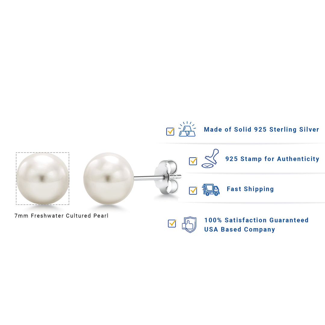 925 Freshwater Pearl Studs Earrings, Silver Pearl Studs, Pearl Jewelry, June Birthstone, Pearl Bridesmaid Jewelry, Pearl Wedding Earrings