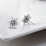 Load image into Gallery viewer, 925 Sterling Silver Snowflake Pave stud, Snowflake Studs Earrings, Snowflake Jewelry, Winter Jewelry, CZ Snowflake Studs, Dainty Earrings
