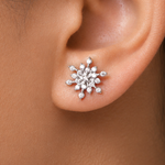 Load image into Gallery viewer, 925 Sterling Silver Snowflake Pave stud, Snowflake Studs Earrings, Snowflake Jewelry, Winter Jewelry, CZ Snowflake Studs, Dainty Earrings