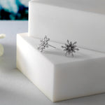 Load image into Gallery viewer, 925 Sterling Silver Snowflake Pave stud, Snowflake Studs Earrings, Snowflake Jewelry, Winter Jewelry, CZ Snowflake Studs, Dainty Earrings
