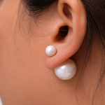 Load image into Gallery viewer, 925 Sterling Silver round pearl stud earrings are shiny and gorgeous, White Round Pearl Studs, Imitation Double Pearl Stud Earrings, Gift Pearl Jewelry