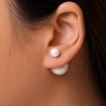Load image into Gallery viewer, 925 Sterling Silver round pearl stud earrings are shiny and gorgeous, White Round Pearl Studs, Imitation Double Pearl Stud Earrings, Gift Pearl Jewelry