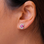 Load image into Gallery viewer, 925 Sterling Silver Round CZ Red Swirl Design Studs Earring, Red CZ Studs, Red Zirconia Studs, Garnet Jewelry, January Birthstone Jewelry