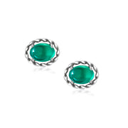 925 Sterling Silver Simulated Green Chalcedony Stud Earrings, Oval Created Chalcedony Studs, Oval Shaped Studs, Green Stone Studs For Gift, Green stone Studs, Gift Jewelry