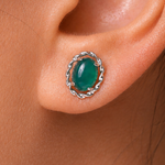 Load image into Gallery viewer, 925 Sterling Silver Simulated Green Chalcedony Stud Earrings, Oval Created Chalcedony Studs, Oval Shaped Studs, Green Stone Studs For Gift, Green stone Studs, Gift Jewelry