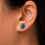 Load image into Gallery viewer, 925 Sterling Silver Simulated Green Chalcedony Stud Earrings, Oval Created Chalcedony Studs, Oval Shaped Studs, Green Stone Studs For Gift, Green stone Studs, Gift Jewelry