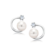 925 Sterling Silver Pearl Studs Earrings, Cz Studs Earrings, Silver Studs Earrings, C Shape Pearl Stud Earrings, Pearl And Cz Stud Earrings