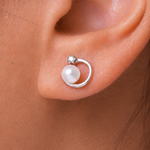 Load image into Gallery viewer, 925 Sterling Silver Pearl Studs Earrings, Cz Studs Earrings, Silver Studs Earrings, C Shape Pearl Stud Earrings, Pearl And Cz Stud Earrings